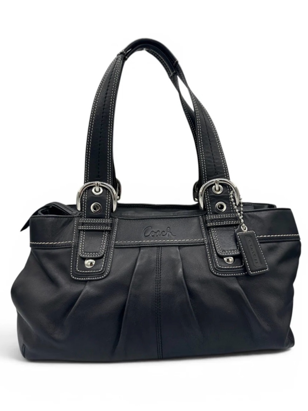 Vintage Coach SoHo Black Leather Shoulder Bag with Silver Hardware